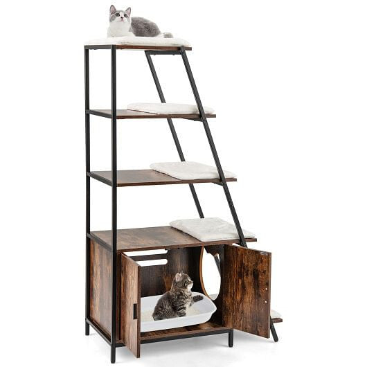Large Cat Litter Box Enclosure with Storage and Ladder Shelf-White
